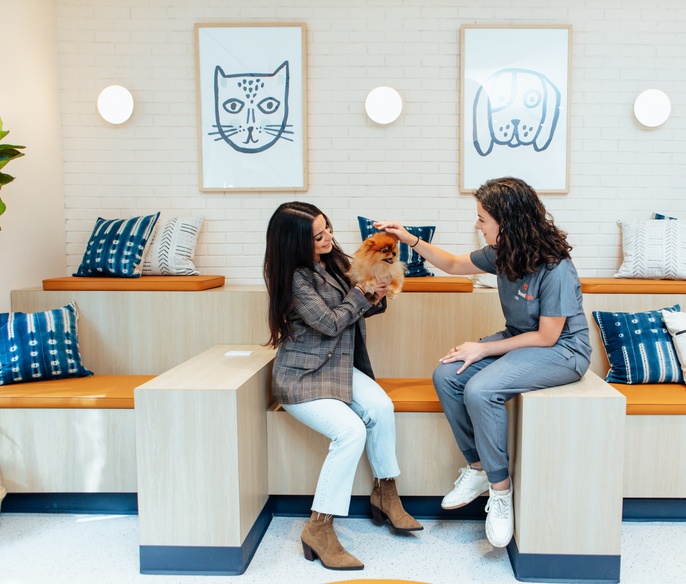 Pet parents in lobby